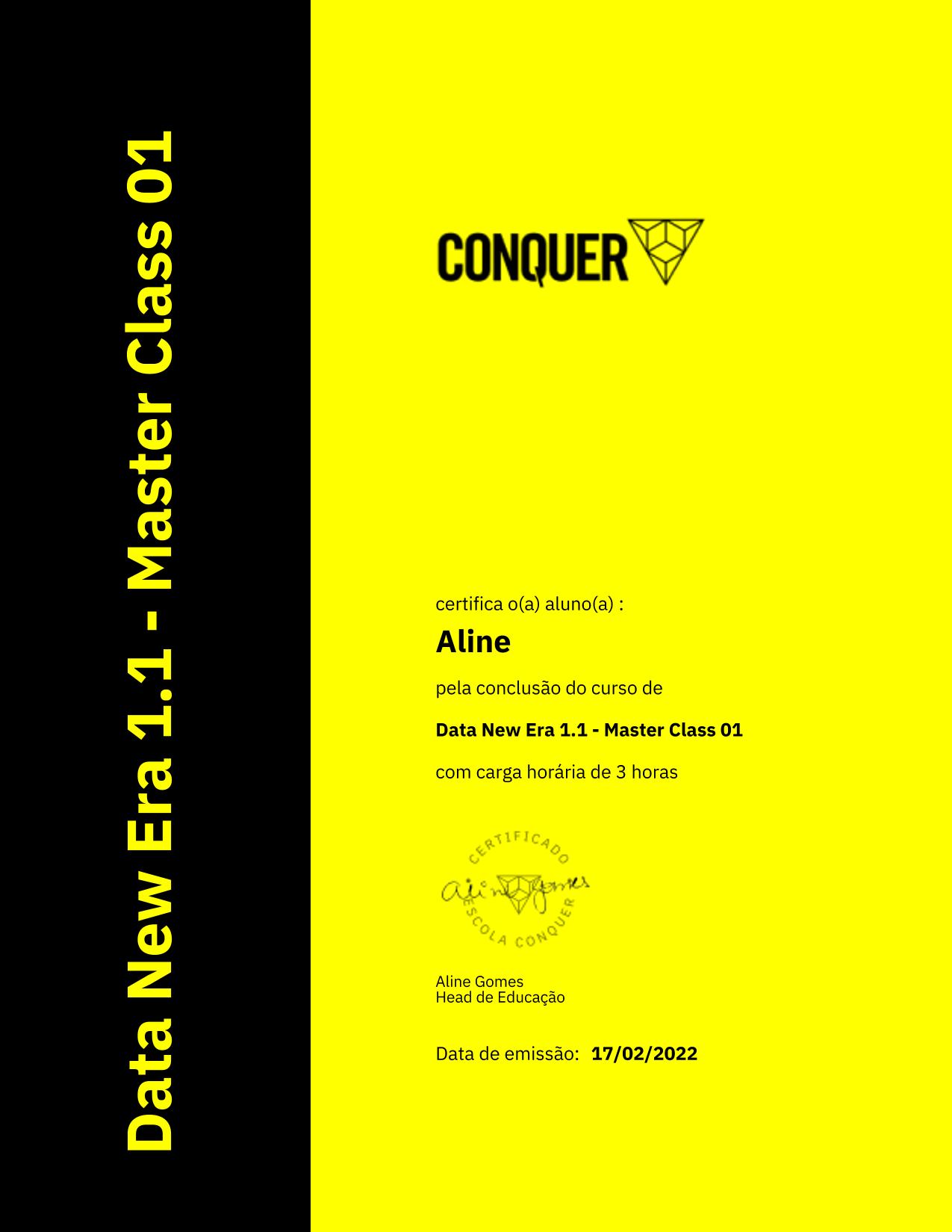 Certificado de Data New Era 1.1 - Master Class 01